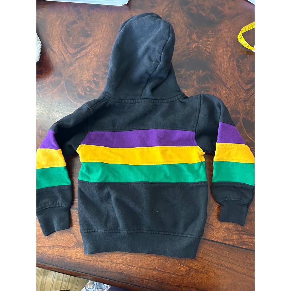 Mardi Gras Apparel Kids 2T Zip Up Hoodie Black Purple Gold Green Striped RH5-MGK - Picture 4 of 4